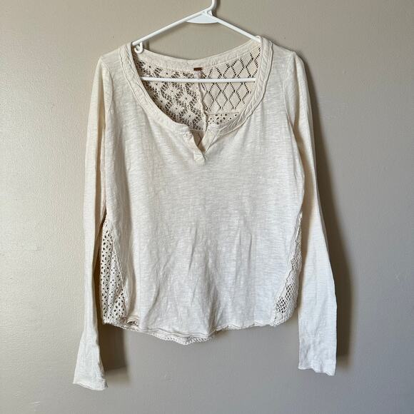 Free People Tops - Free People Bohemian Top Womens SMALL Patchwork Lace Back Peasant Hippie Ivory